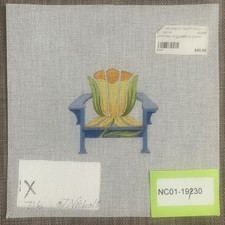 Handpainted Needlepoint Canvas  Daffodil Adirondack   Must Read Description 