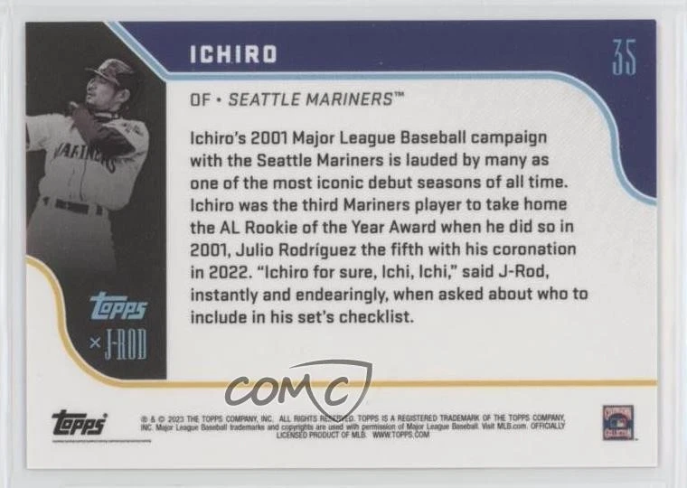 2023 Topps X J-Rod Orange Foil /20 Ichiro Suzuki Ichiro #35 HOF - Image 2 of 2