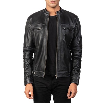Leather Jacket Biker Motorcycle Racer Vintage Men Men's Coat Lambskin Black 31