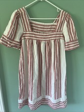 Old Navy Womens  Red White Striped Linen Blend Swing Dress Short Sleeve Summer M
