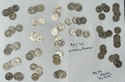 71 Washington 90% Silver Quarters, 23 “No Date” Standing Liberty $23.50 Face