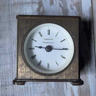 Tiffany & Co. Portfolio真鍮　置き時計ドイツ製 高12cm Tiffany & Co Brushed Gold Tone Porfolio Desktop Clock -Working