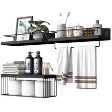 Bathroom Shelves Over Toilet for Wall, Floating Shelves with Storage Basket P...