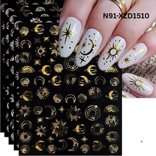 Sun Moon Star Nail Art Stickers - Celestial Theme Nail Decals for DIY Manicure