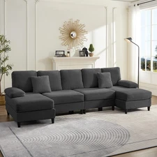 Zafly Contemporary Corner Sofa, Sectional Living Room Set, Corduroy U-Shape Sofa