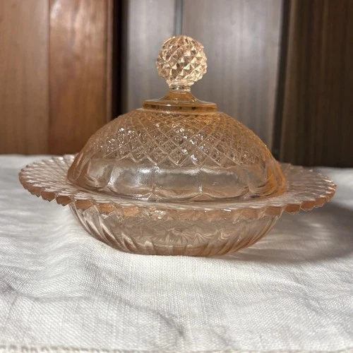 Vintage Anchor Hocking Pink Miss America Butter Dish Diamond Depression Glass