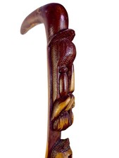 Hand Carved Wooden Walking Stick Cane   Tribal Style Figurative Art   40"