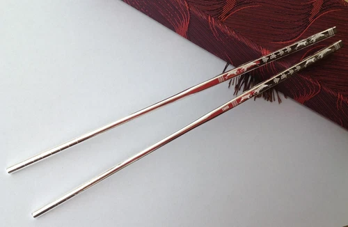 Chinese Authentic Sterling Silver S9999 70g Chopsticks Solid Chopsticks 年年有余(鱼) - Picture 4 of 6