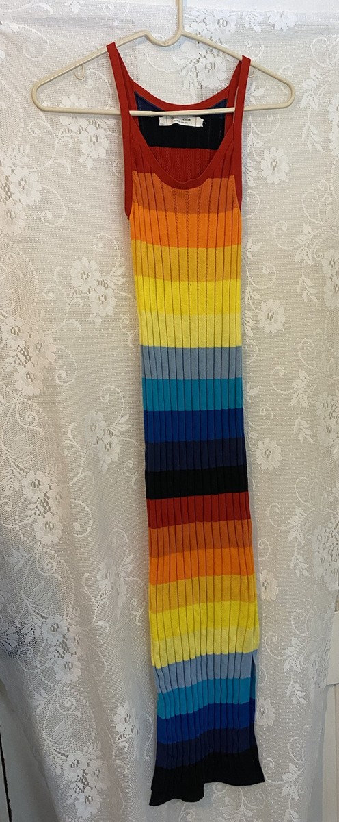 rainbow knit dress Wishes Cotton Knitted Maxi breathable fabric Ombr Rainbow Stripped Knitted Dress