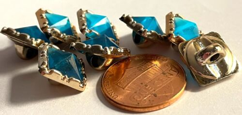 8 Square Pale Gold Tone & Blue Plastic Shank Buttons 7/16" 11mm 13211 - Picture 4 of 4