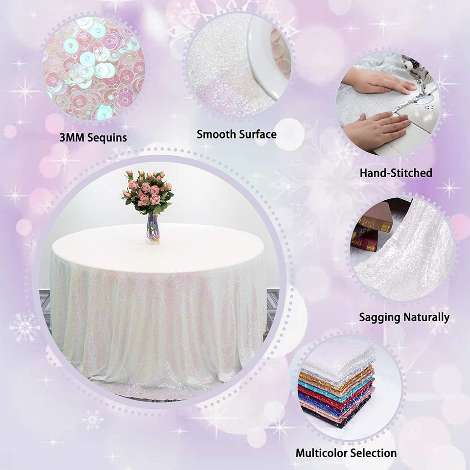 Iridescent Sequin Tablecloth 120" round Sparkle Table Cover Glitter