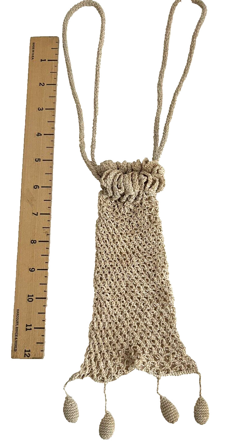 Antique Handmade Crocheted Flapper Drawstring Unl… - image 6
