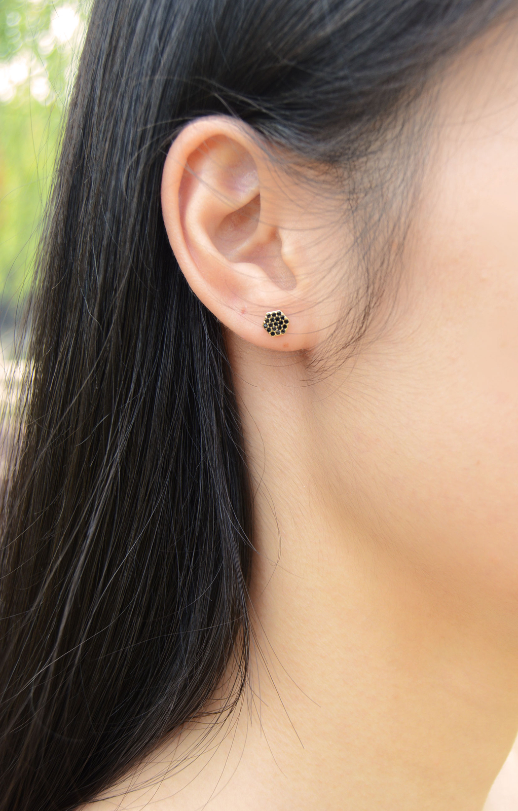 Hexagon Black Crystal Honeycomb Marsa Stud Earring Set Gold Plated Jewelry