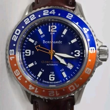 Bernhardt Globemaster GMT Automatic Watch Swiss Movement Blue Dial