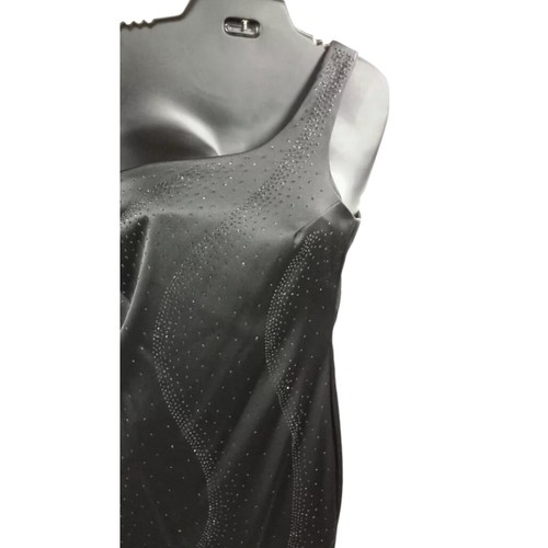 New RAMPAGE Sz 9 M Formal One Shoulder Maxi Dress Beaded Satin w Slit Black - Picture 3 of 12