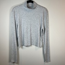 Camisa Top Acanalada Acanalada Cuello Simulado American Eagle Gris Manga Larga Capa Base XL