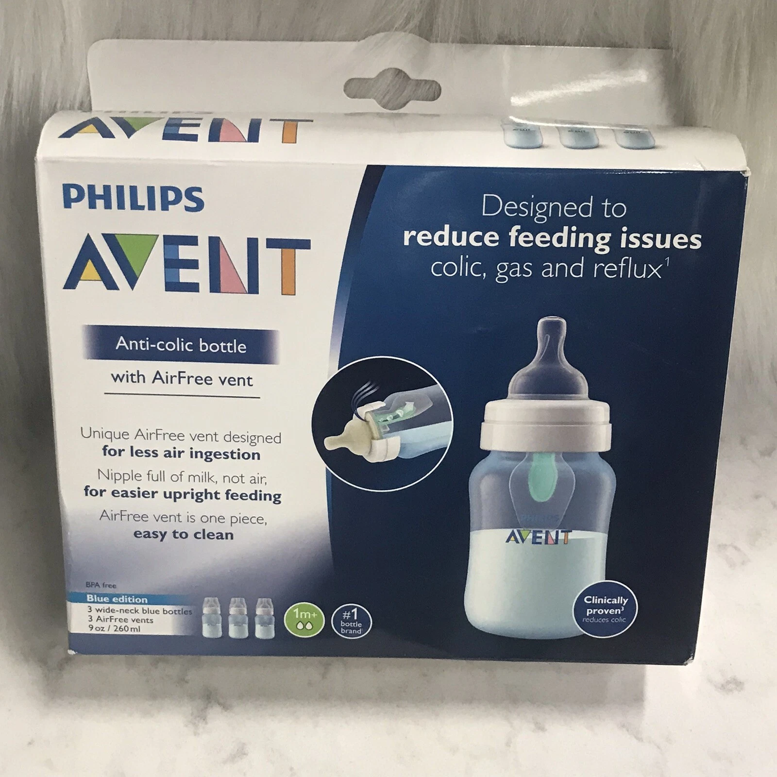 Philips AVENT Natural 9oz Baby Bottle Blue Edition Pack of 3