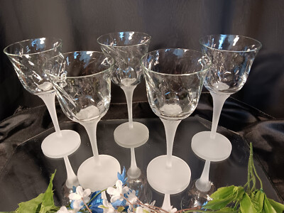 6 "Valerie" Frosted Stem Optic Swirl Wine Glasses Goblets by Crystal Clear  SET | eBay