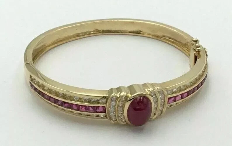9CT Oval Cut Lab Created Ruby Red 14K Yellow Gold Plated Women's Bangle Bracelet - Image 4 of 4