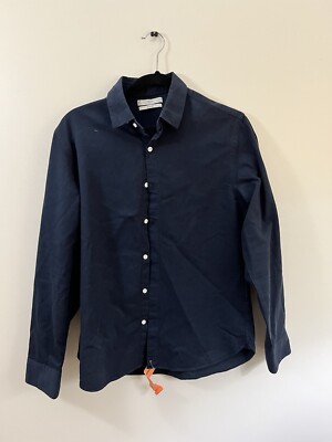 Mango Men Slim Fit Navy Blue Long Sleeve Shirt, Size Medium