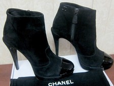 Auth.cc Logo Chanel Black Suede Patent Leather Cc Logo Booties Boots Eu 40 Us 9