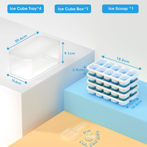 Ice Cube Tray with Lid and Bin, 4 Pack Silicone Plastic Ice Cubes Trays for Free - Picture 5 of 9