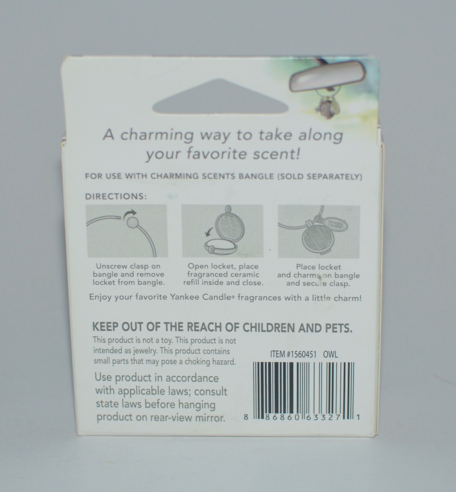 YANKEE CANDLE CHARMING SCENTS BRONZE OWL CHARM METAL BANGLE CAR