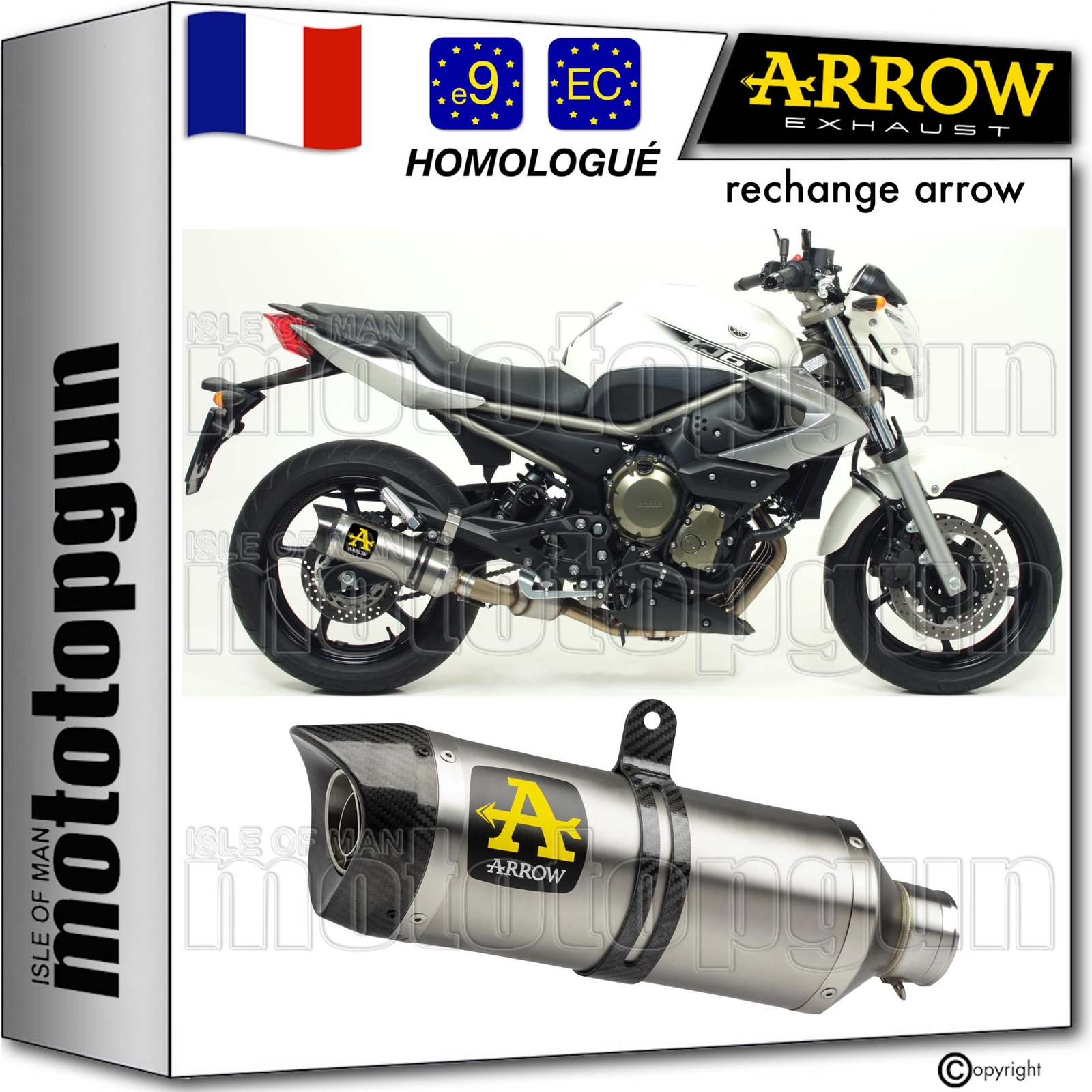 Pot Arrow Thunder titane Yamaha XJ6 2015 echappement homologue