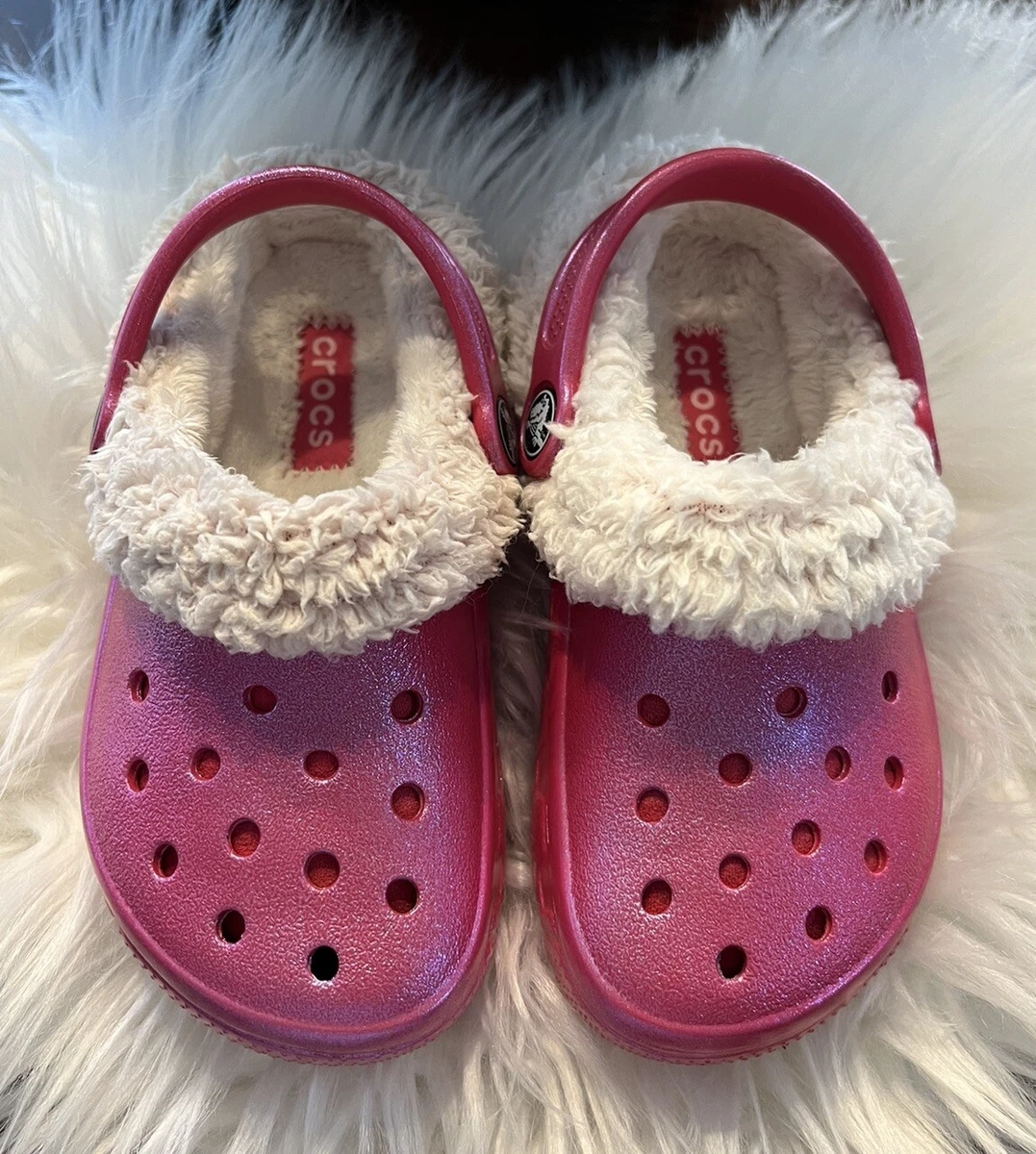 NWOT CROCS C10 11 LINED CLASSIC KIDS CLOG MAGENTA HOT PINK GLITTER