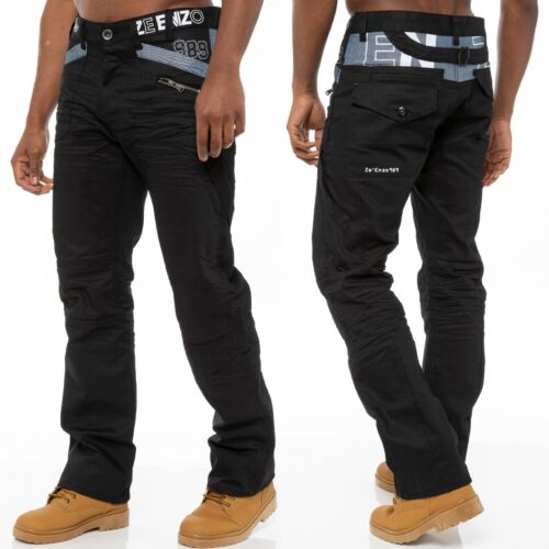 Enzo Mens Straight Leg Jeans Regular Fit Black Denim Pants Big Tall All Waists - Picture 1 of 7
