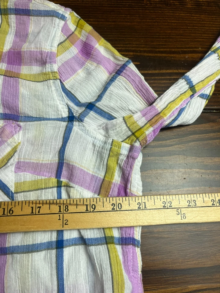 Camisa Merona, Mujer Talla XL, Blanco Rosa Azul Amarillo, Cuadros, Abotonada Foto 3 de 4