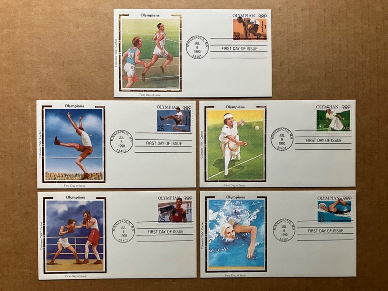 1990 25c Olympians 2496-2500 Colorano Silk First Day Cover Set of (5)