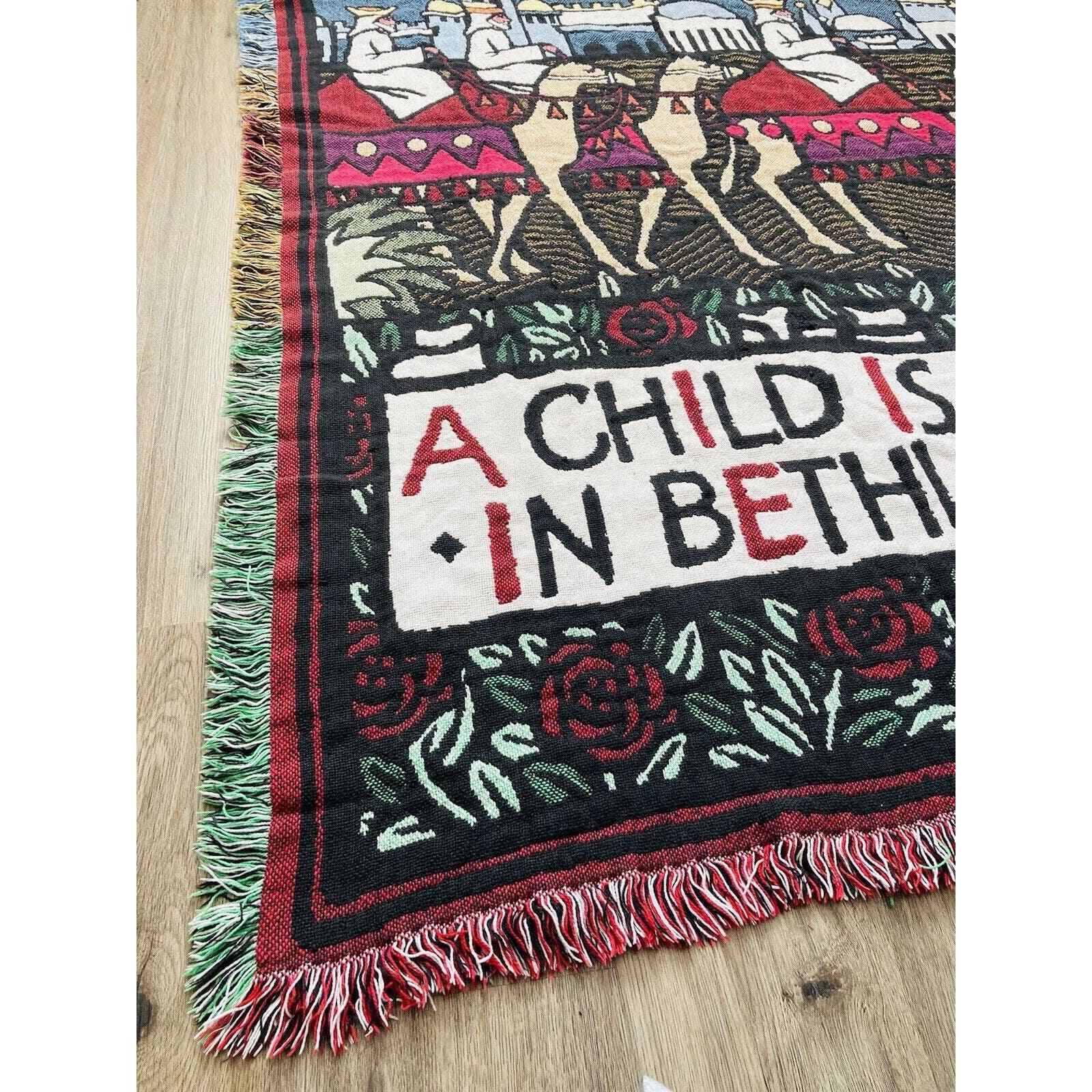 Woven Tapestry Throw Blanket Christmas Wise Men Child Born Bethlehem Reversible