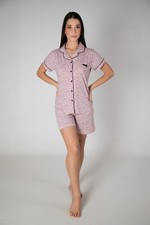 PIGIAMA DONNA 100% COTONE MANICA CORTA MACULATO CON COLLO CAMICIA