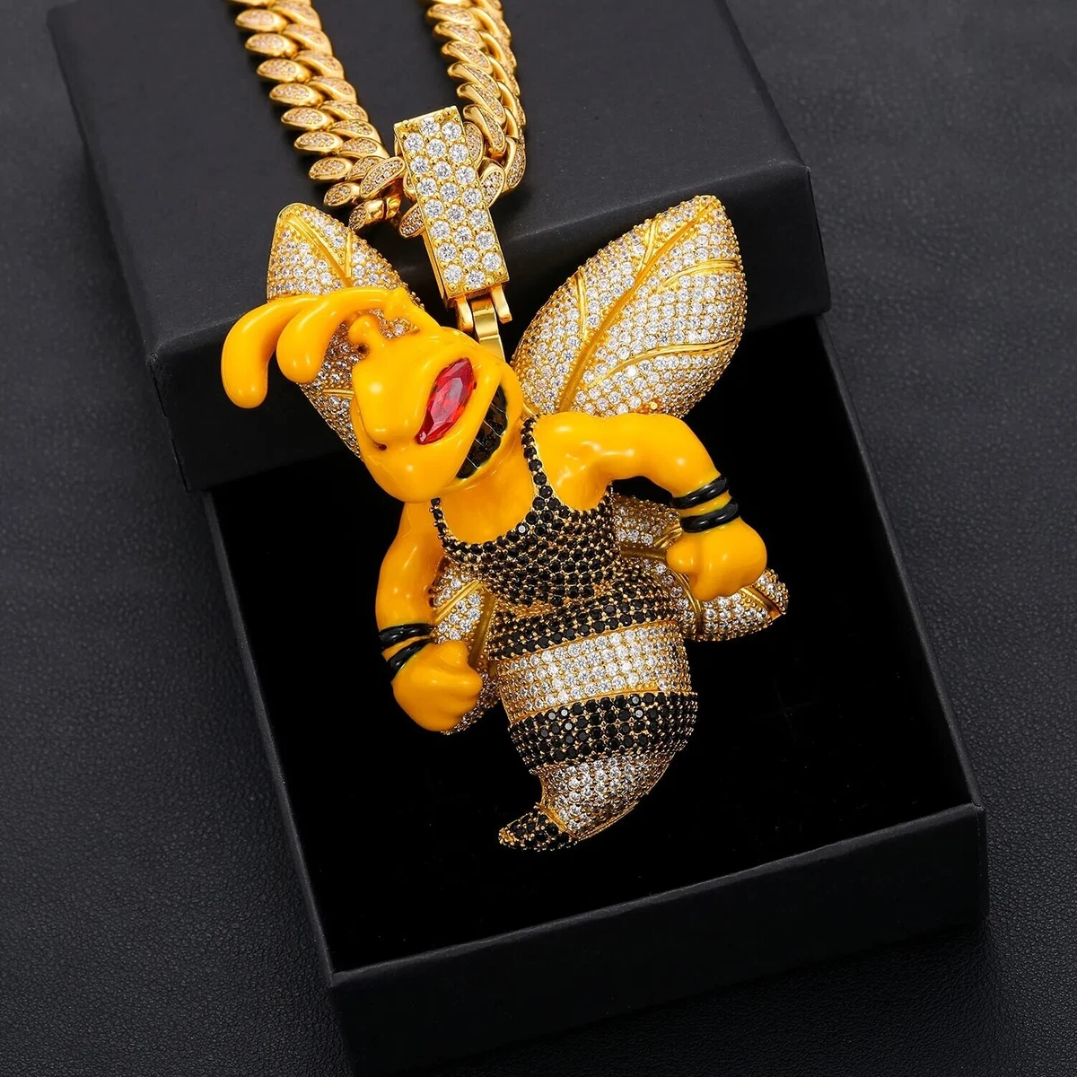 Custom Big Yellow Bee Hip Hop Iced Out Men Charm 925 Silver CZ
