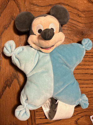 Disney Baby Blue Mickey Mouse Knotted Knot Plush Lovey Rattle Star
