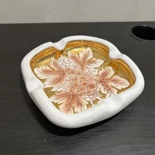 Ceramic Square Grape & Leaves ASHTRAY ITALY 1302 Pink Gold White