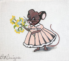 Spring Mouse  in a Dress Needlepoint Canvas Hand Painted 18 mesh Zweigart BHD