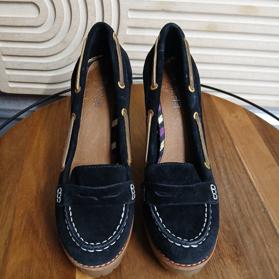 Sperry Darlington Black Suede 4” Block Heel Shoes Pumps Size 7 - Image 2 of 4