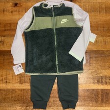 Nike Toddler 3-Piece Outfit Set Size 4 Fleece Vest Shirt Jogger Pants Green