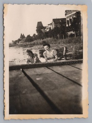 2 Women on Boat - Stamped Gotenhafen Pomerania - Old Photo 1940s