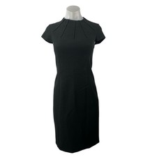 Elie Tahari Freida Black Mock Neck Short Sleeve Zip Midi Pencil Sheath Dress 0