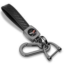 Chevrolet Corvette C6 Black Carbon Fiber Strap Gunmetal Hook Key Chain