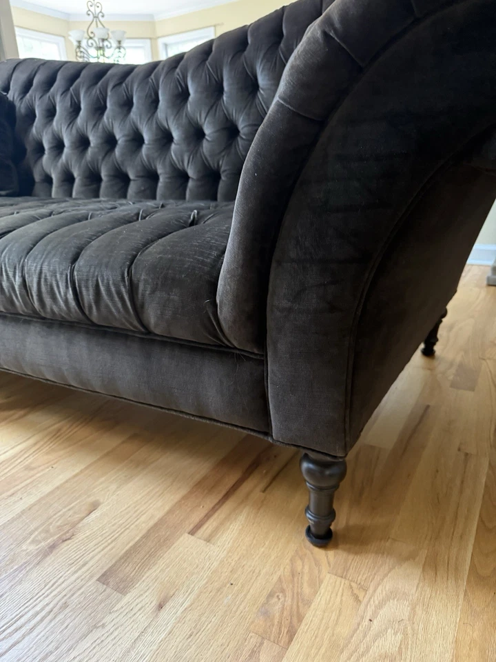 Arhaus Club 96' Tufted Upholstered Sofa In Charcoal Brown Velvet (Ebay Local)￼ - Image 3 of 4