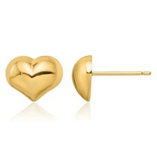14K Solid Yellow Gold Heart Stud Earrings