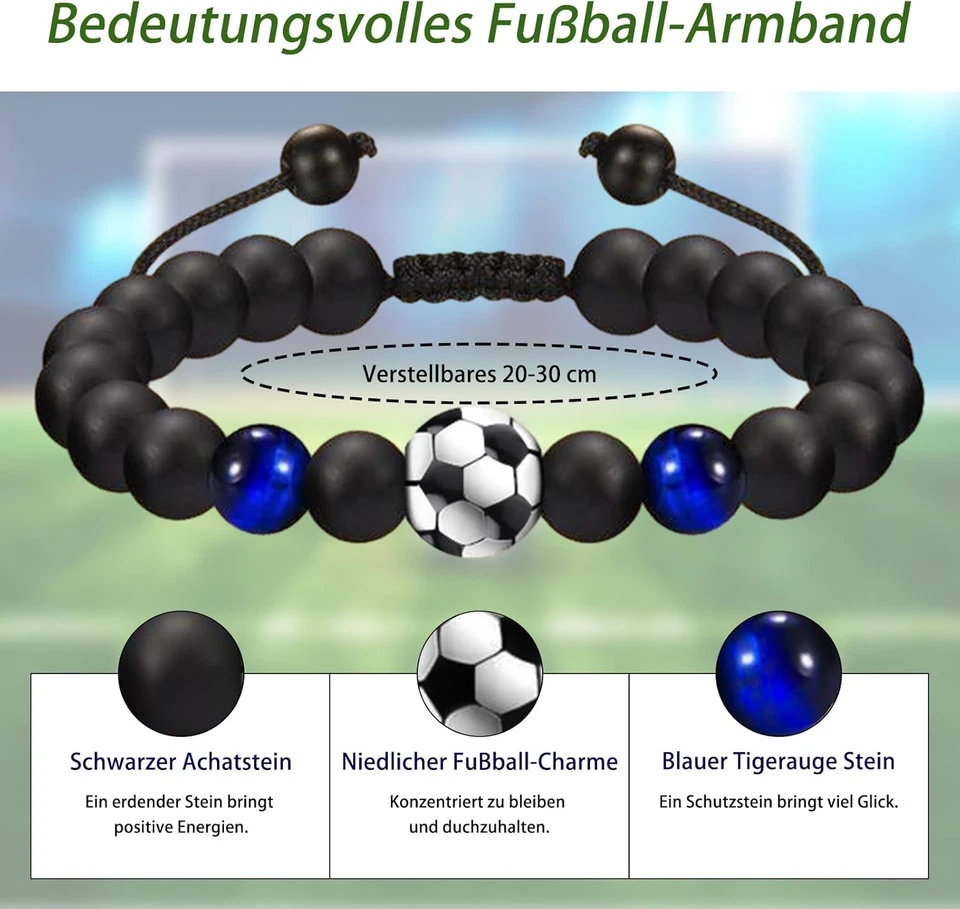 Fußball Armband Naturstein Jungen Geschenk Weihnachten Sohn Enkel - Bild 2 von 4