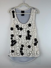 Anthropologie Cream Lace Tank with Black Flor...