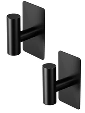 Matte Black Towel Hooks - 2 Pack, Adhesive Wall Hooks for Bathroom  Kitchen