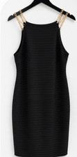 B. Smart Black Cocktail Dress with Gold Chain Straps – Size 10