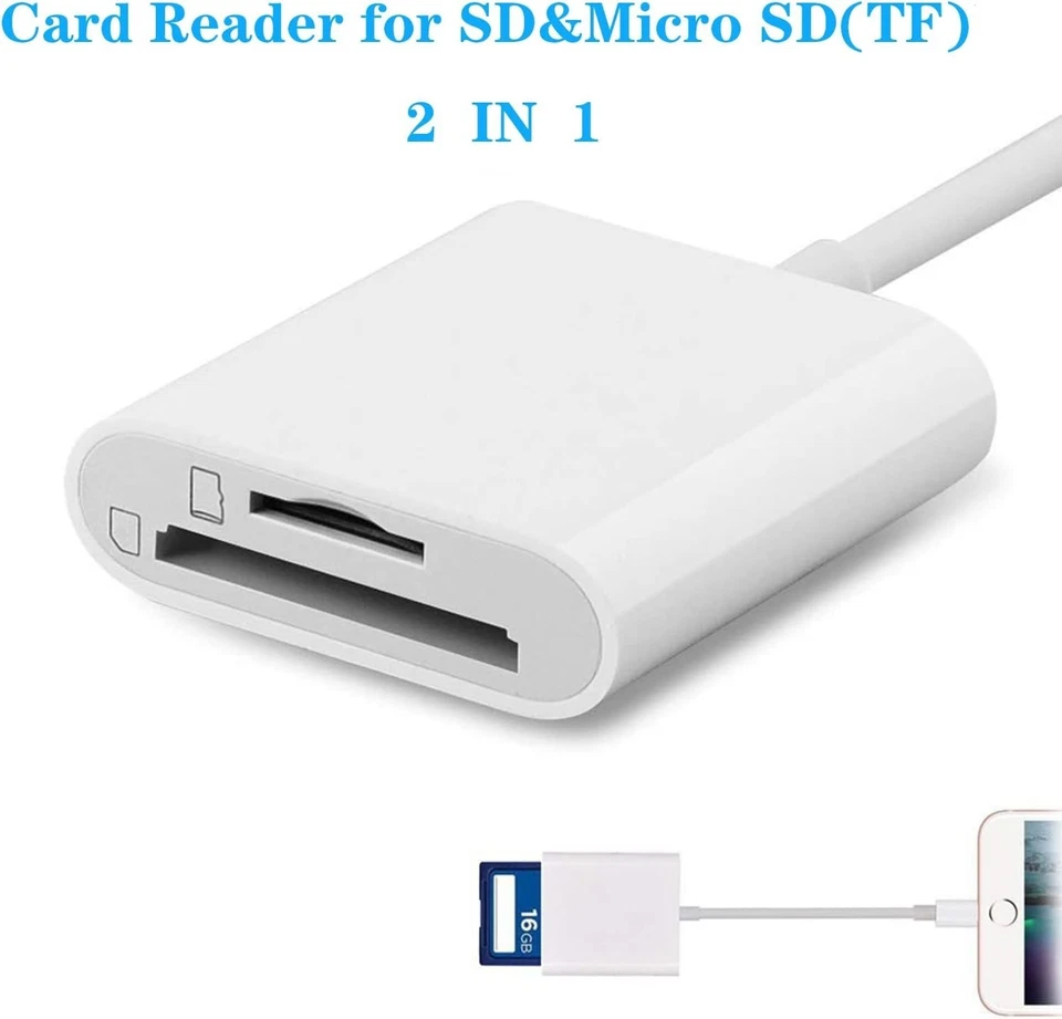 8 Pin to SD Memory Card Reader USB OTG Adapter For iPhone 14 13 12 11 XR XS iPad - Image 2 of 4